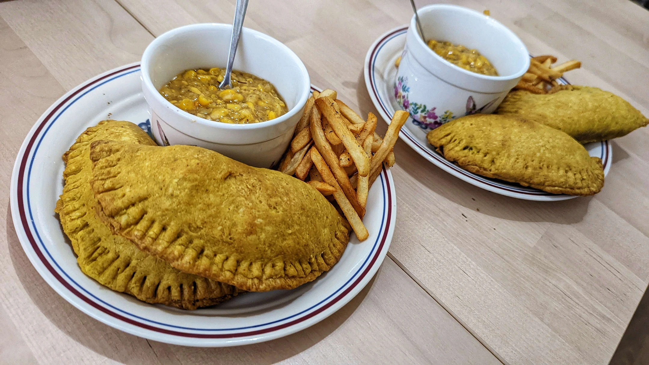 Vegetarian Jamaican beef patties (Impossible Burger for the ground).