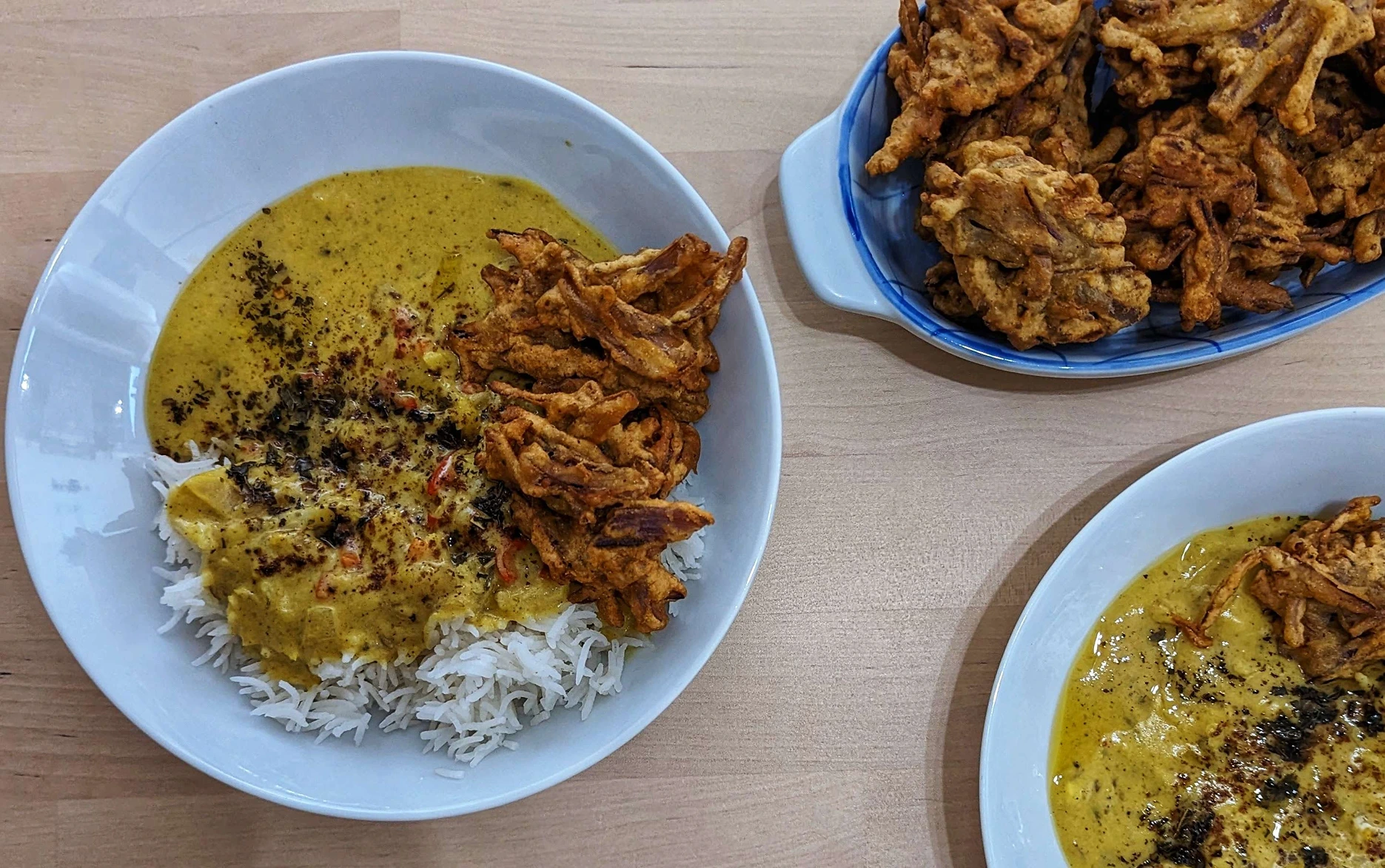 A penpal recommended this delicious dish, and so I made it using <a href=https://www.vegrecipesofindia.com/punjabi-kadhi-recipe-punjabi-kadhi-pakora/>this</a> recipe.