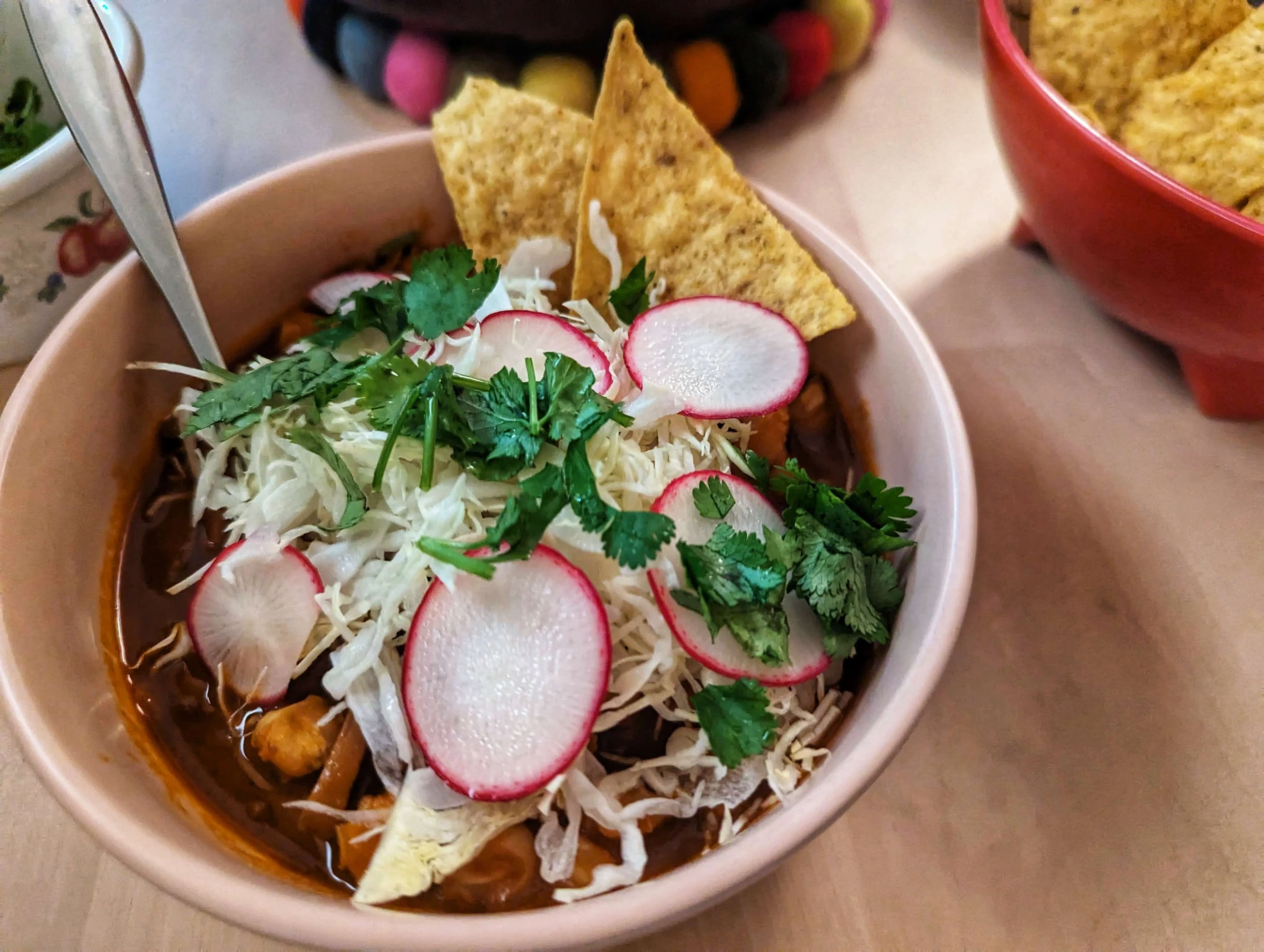 Pozole rojo, made from the recipe in  Edgar Castrejn's book, 'Provecho'.